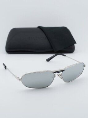 Balenciaga BB0245S 002 Unisex Geometric Sunglasses - Silver / Silver Mirror